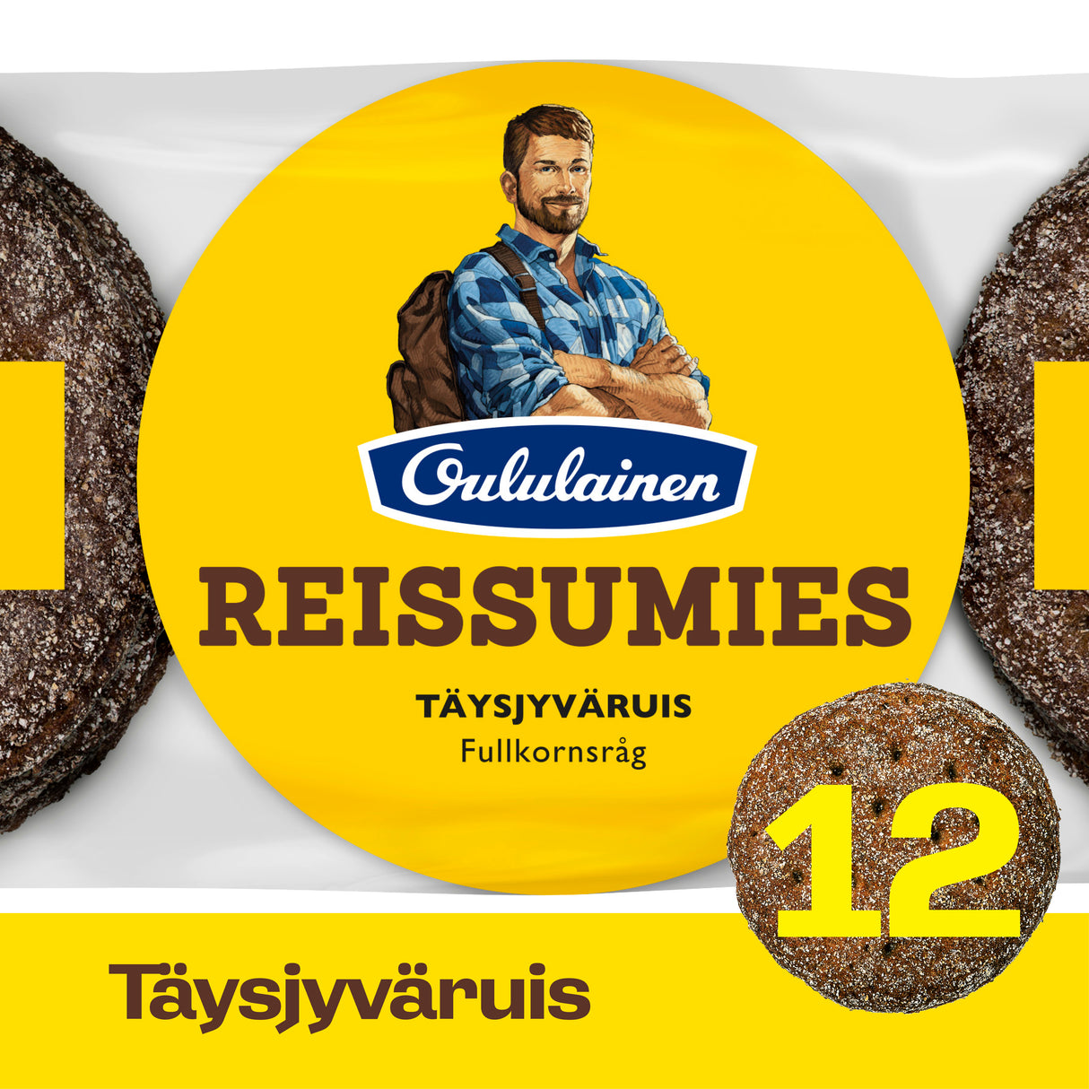 Oululainen Reissumies Täysjyväruis 12kpl 705g, täysjyväruisleipä