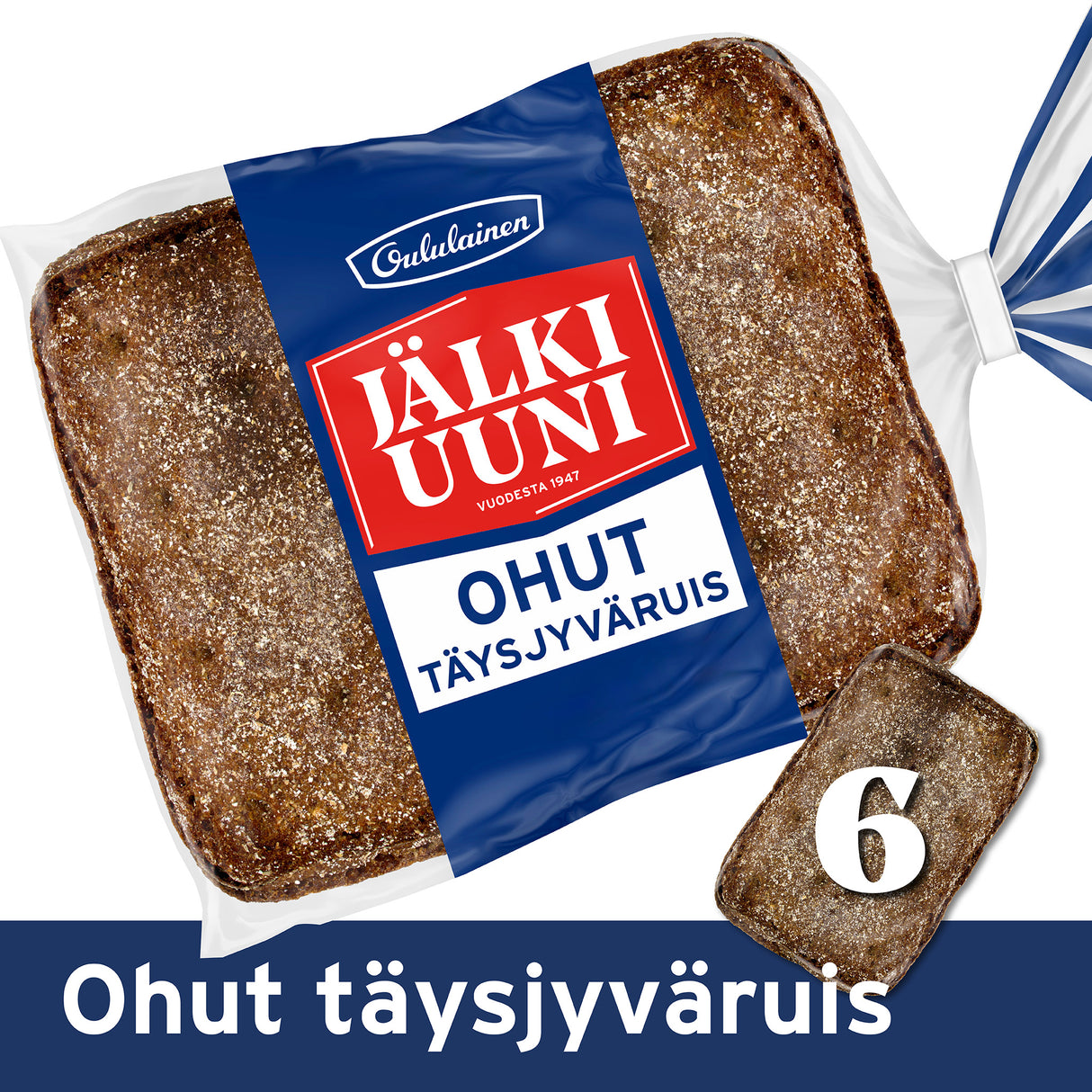 Oululainen Jälkiuuni Tunnbröd Fullkornsrye 6st 240g, fullkornsrye bröd