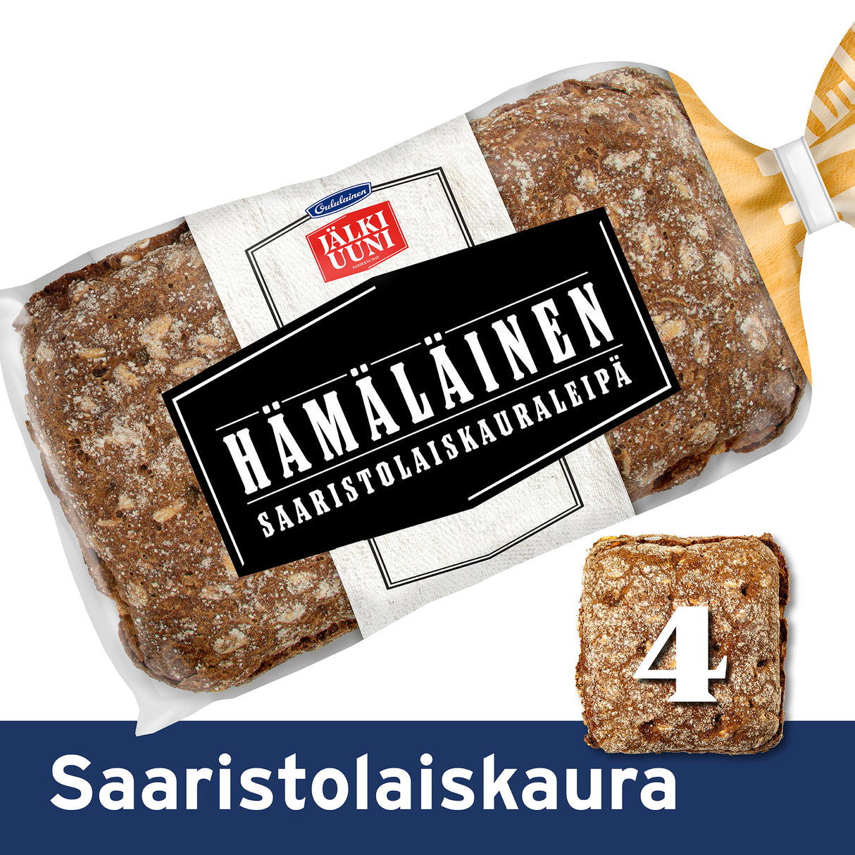 Oululainen Jälkiuuni Saaristolaiskaura 4kpl 240g, täysjyväkauraleipä