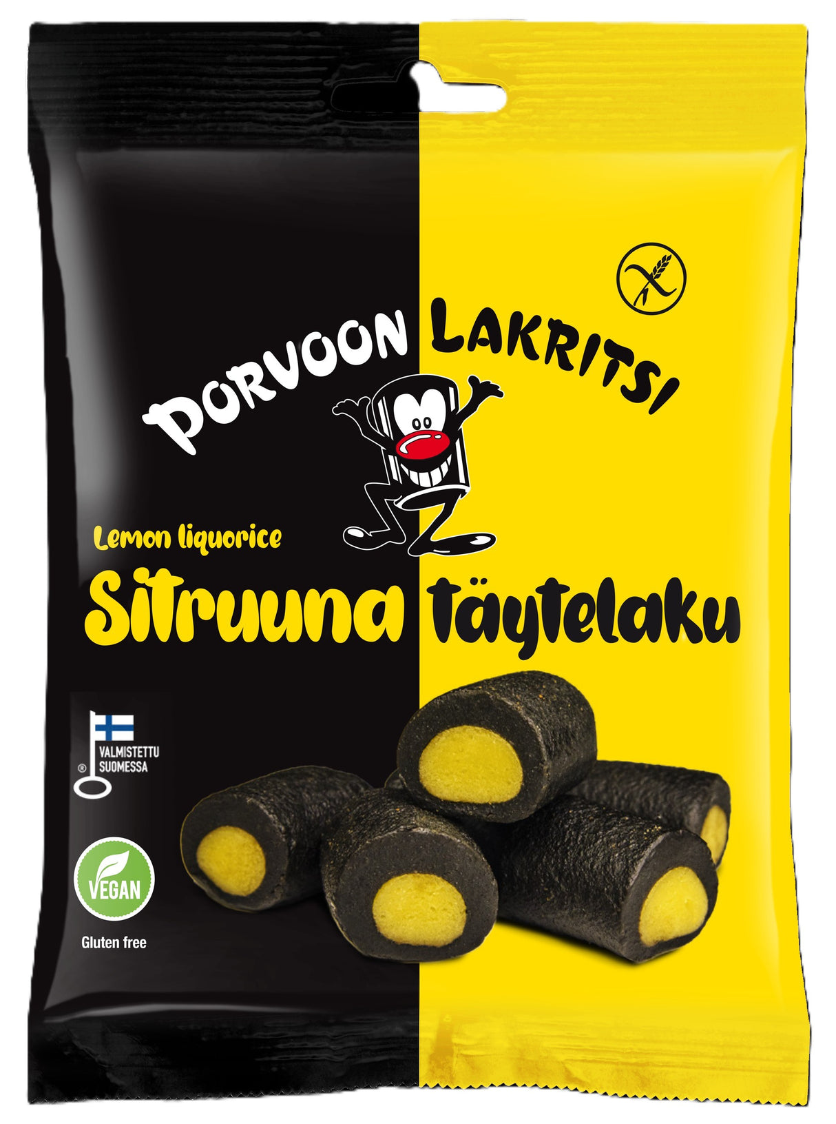 Porvoon Lakritsi Gluteeniton täytelakritsi sitruuna150g sitruunanmakuinen täytelakritsi