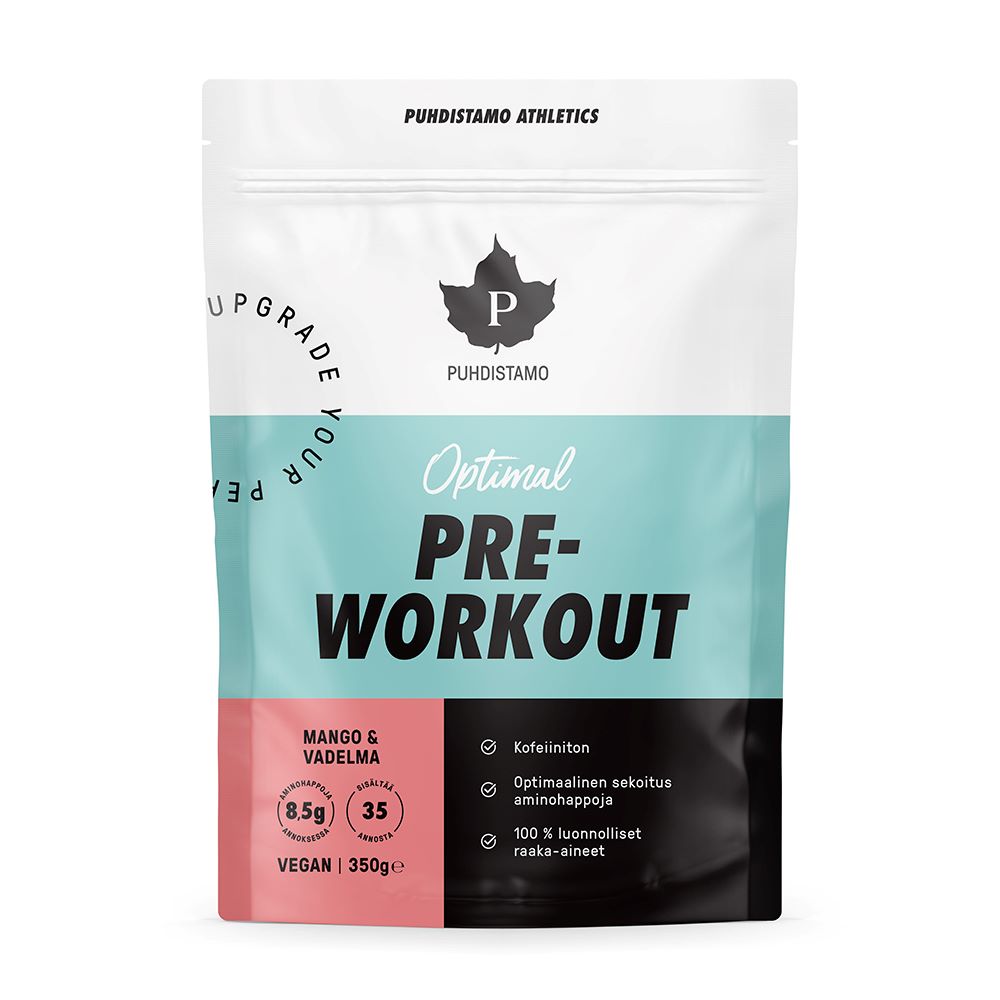 Puhdistamo Athletics Optimal Pre-Workout Kofeiiniton, Mango-vadelma 350 g