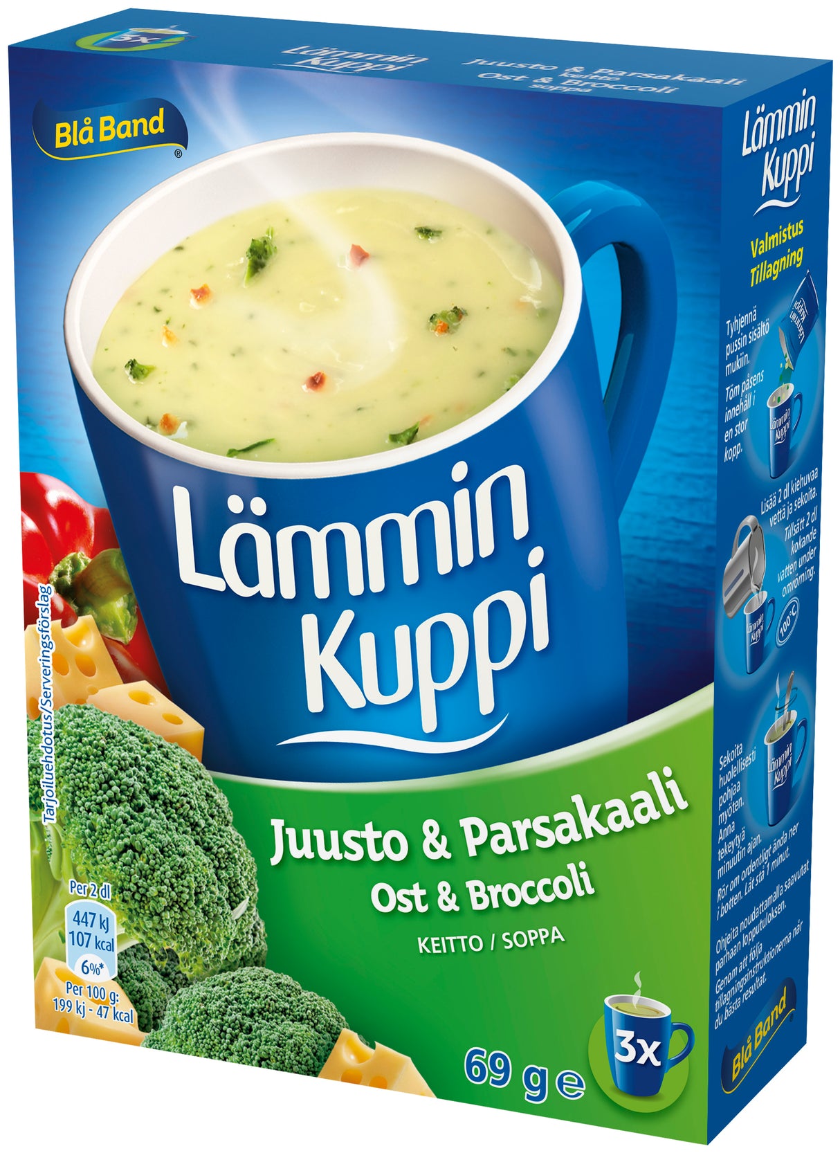 Blå Band Lämmin Kuppi vähälaktoosinen Juusto-Parsakaalikeitto 3x23g