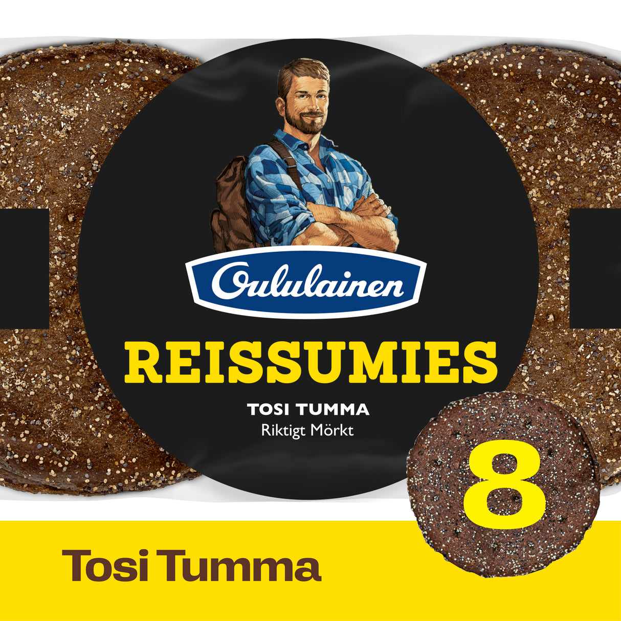 Oululainen Reissumies Tosi Tumma 8kpl 560g, täysjyväruisleipä