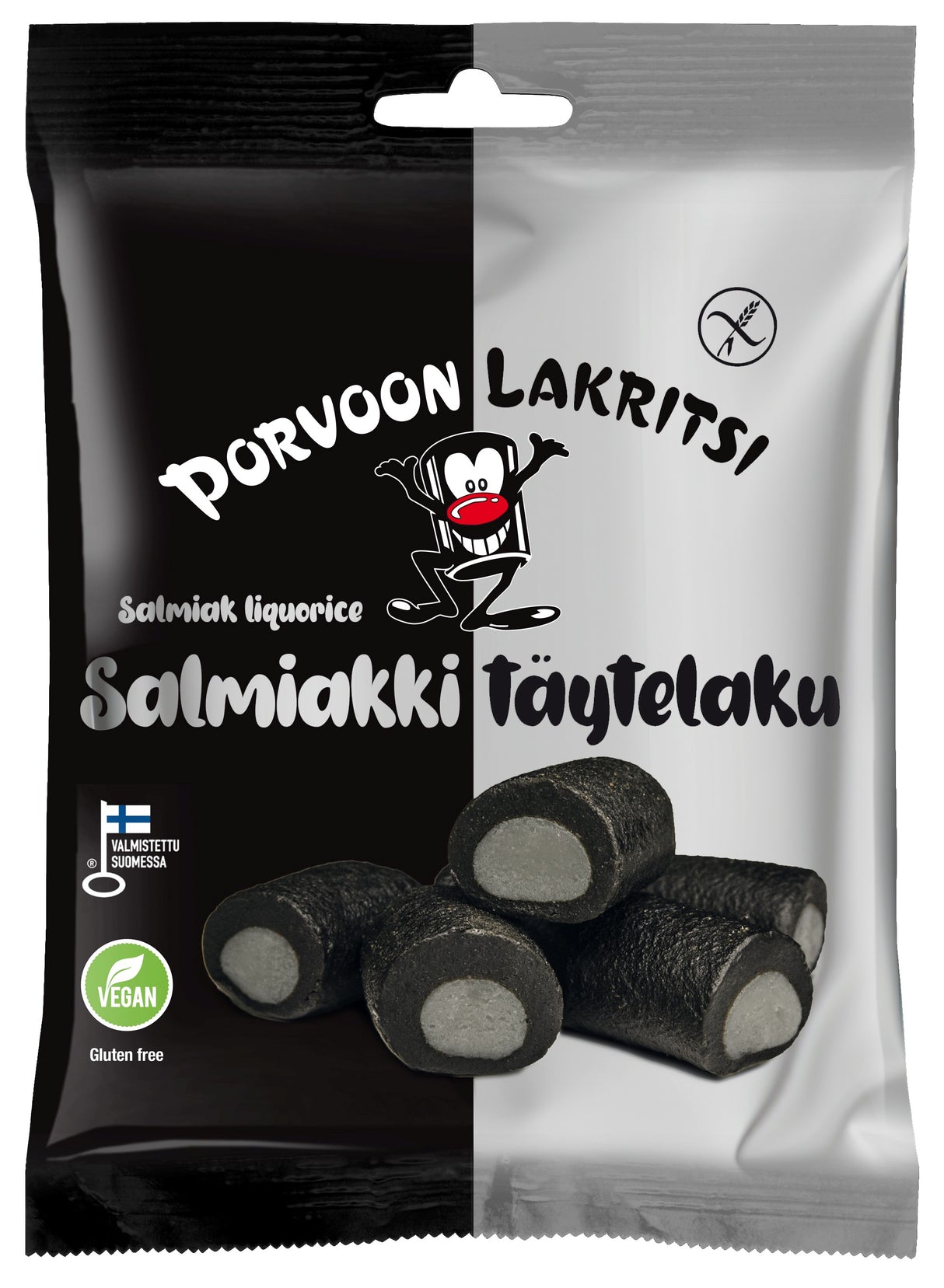 Porvoon Lakritsi Gluteeniton täytelakritsi salmiakki 150g salmiakinmakuinen täytelakritsi