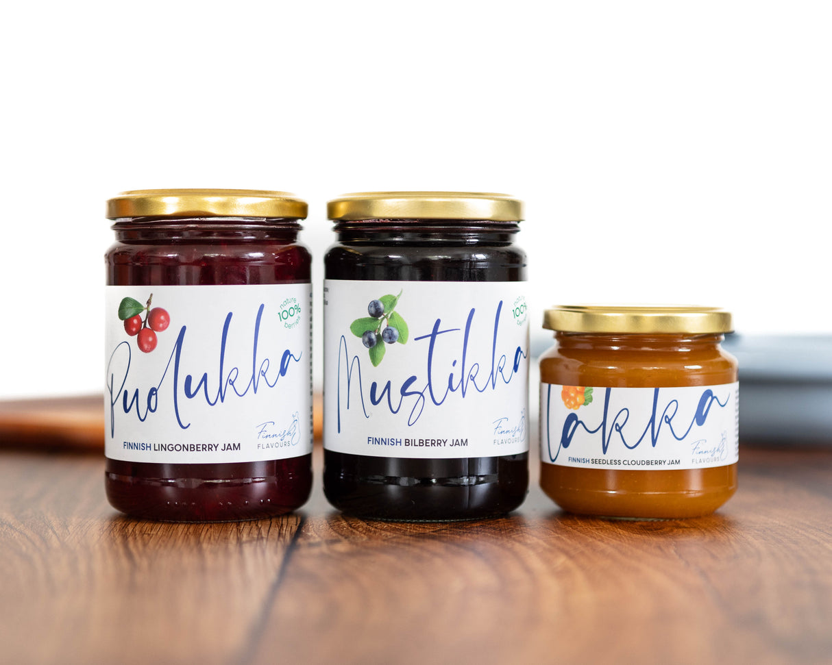 Finnish Flavours Suomalainen hillolajitelma, puolukka-, mustikka- ja kivetön lakkahillo